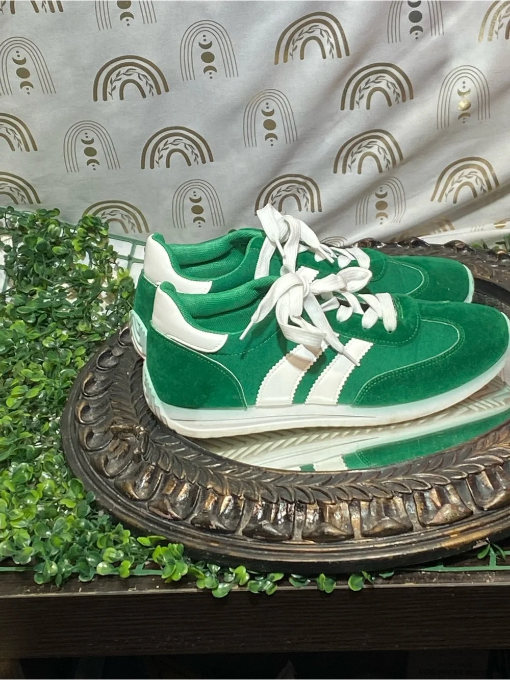 Kids Green Athletic Sneakers with White Accents